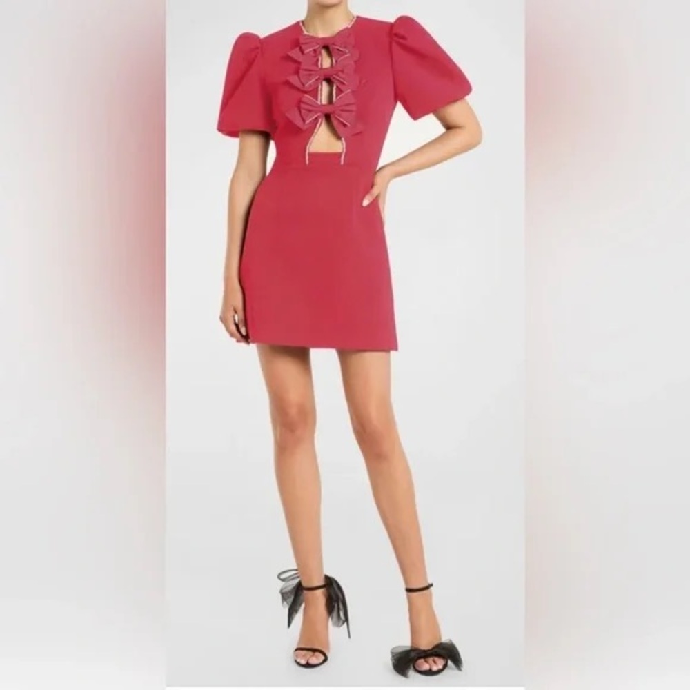 Rebecca Vallance Katie Cut Out Bow Dress with Crystals- Pink Size 10